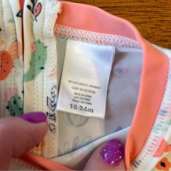 Ruffle butts Cactus Orange coral mint green one piece swimsuit size 18-24 months - Picture 2 of 3